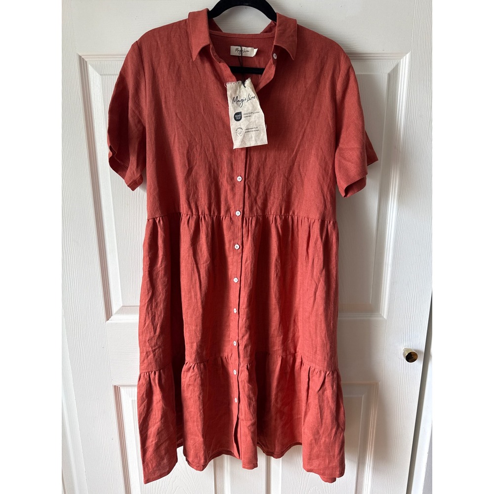 MagicLinen NWT Shirt Dress Small Tiered Button Front‎ Boho Lagenlook